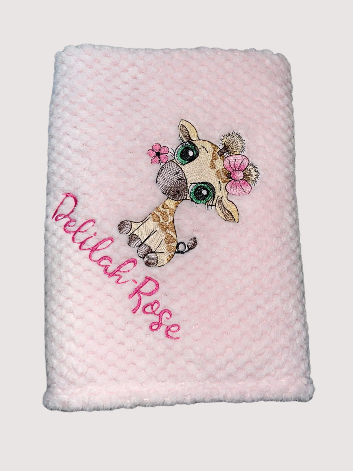 Personalised Pink waffle blanket - Giraffe