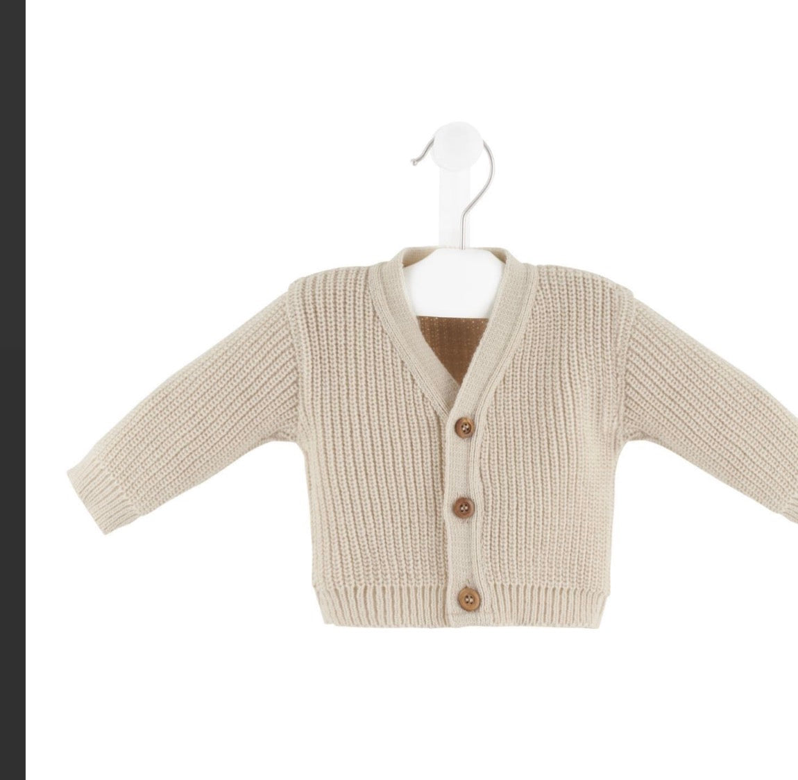 Personalised Beige Ribbed Knitted baby cardigan