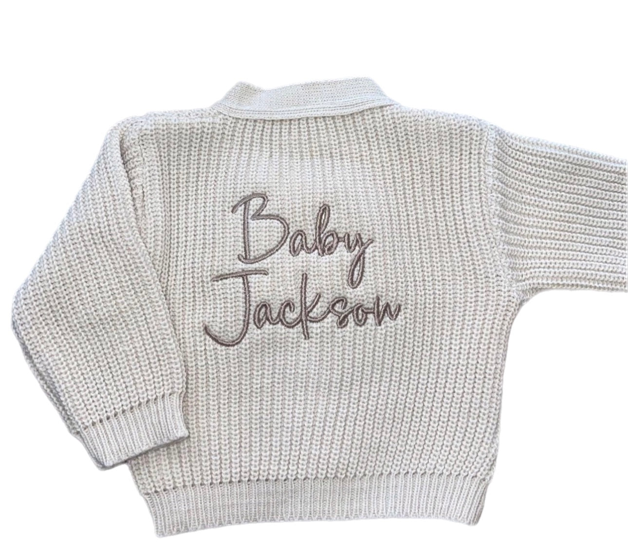 Personalised Beige Ribbed Knitted baby cardigan