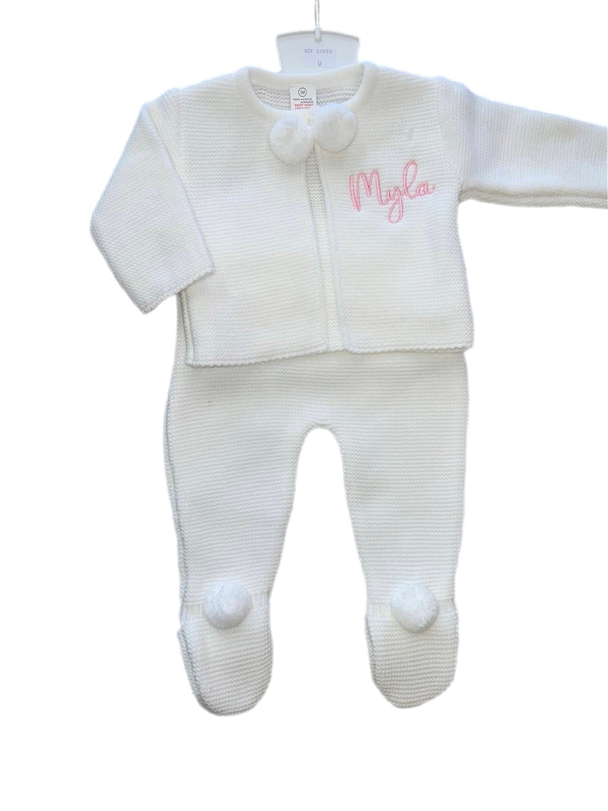 Personalised White Knitted Pom set