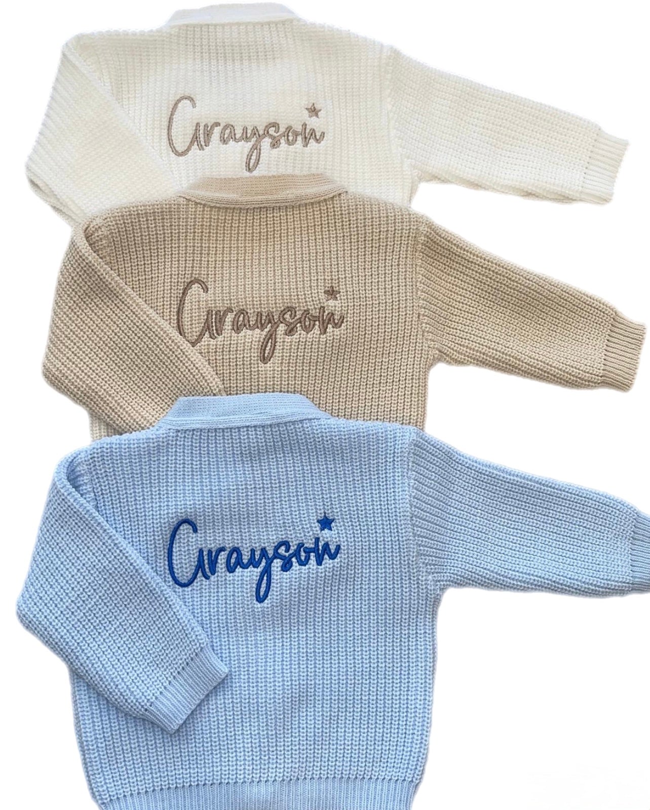Personalised Set of 3 Ribbed Knitted baby cardigan