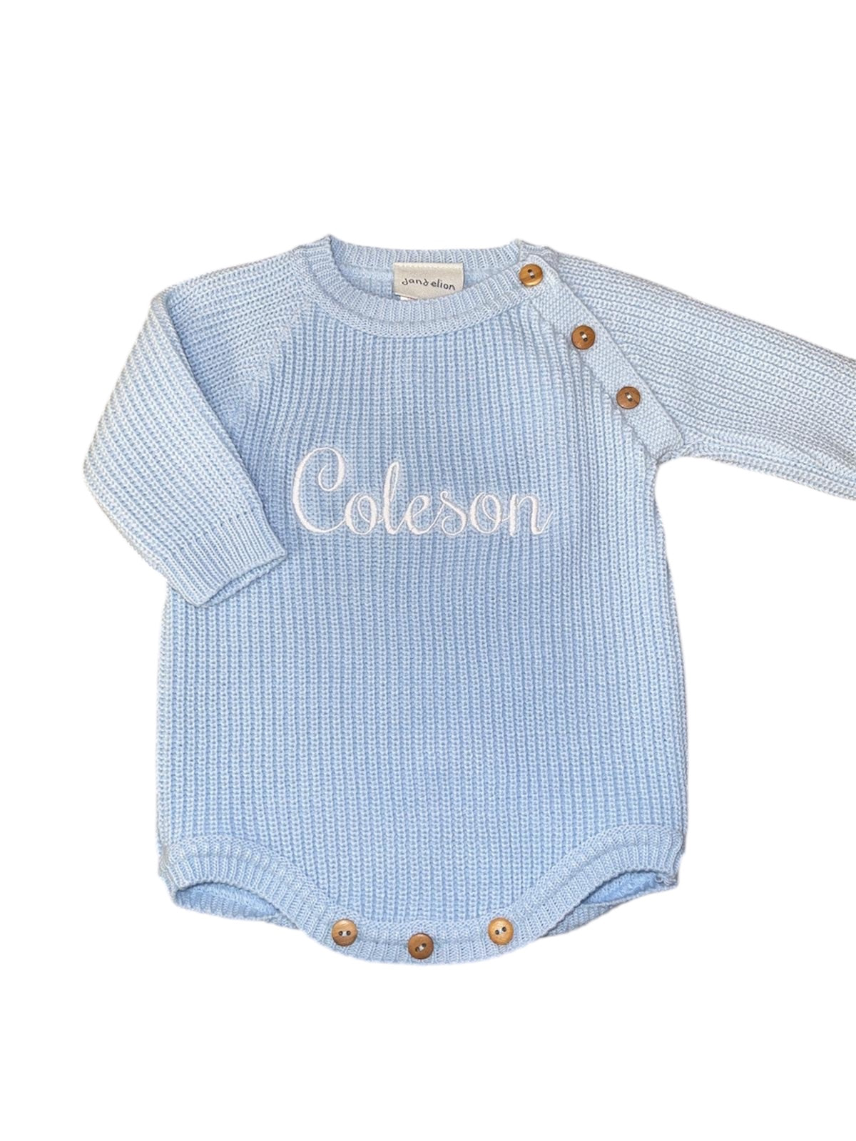 Personalised Long Sleeve Knitted Blue Romper