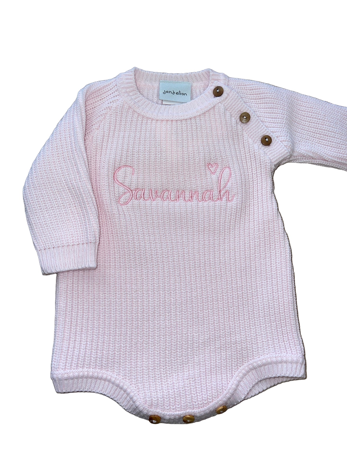 Personalised Long Sleeve Knitted Pink Romper