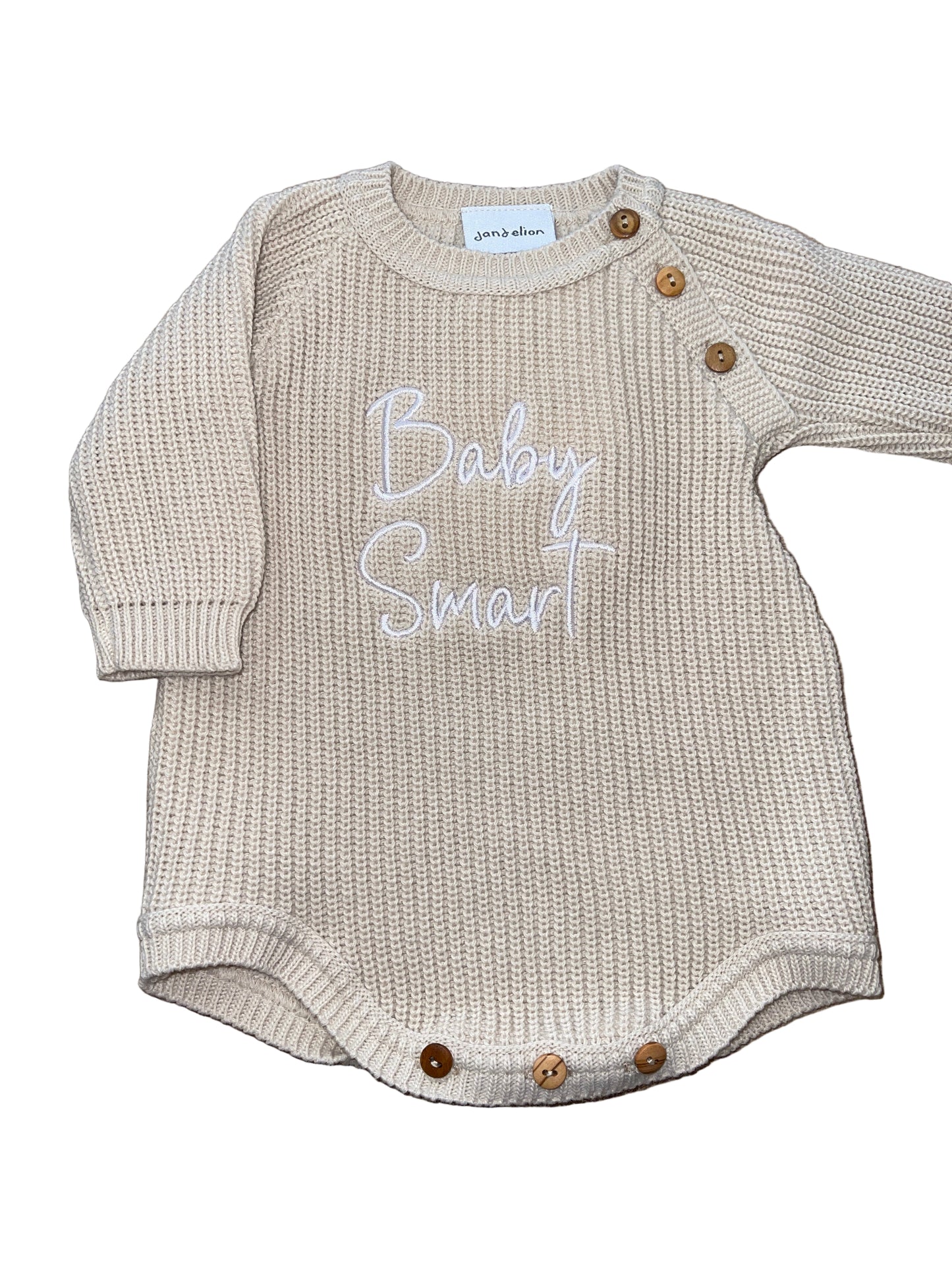 Personalised Long Sleeve Knitted Beige Romper