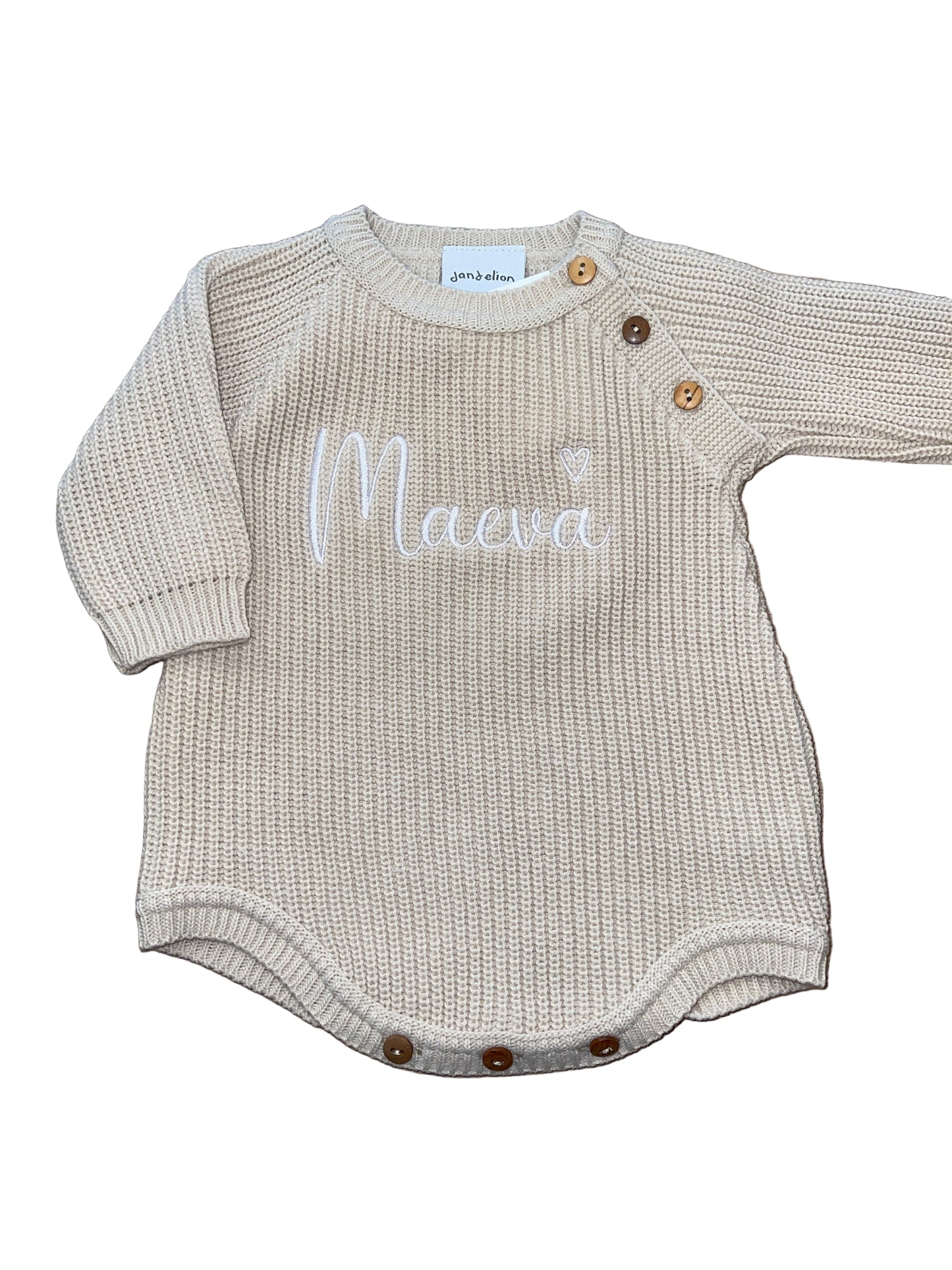 Personalised Long Sleeve Knitted Beige Romper