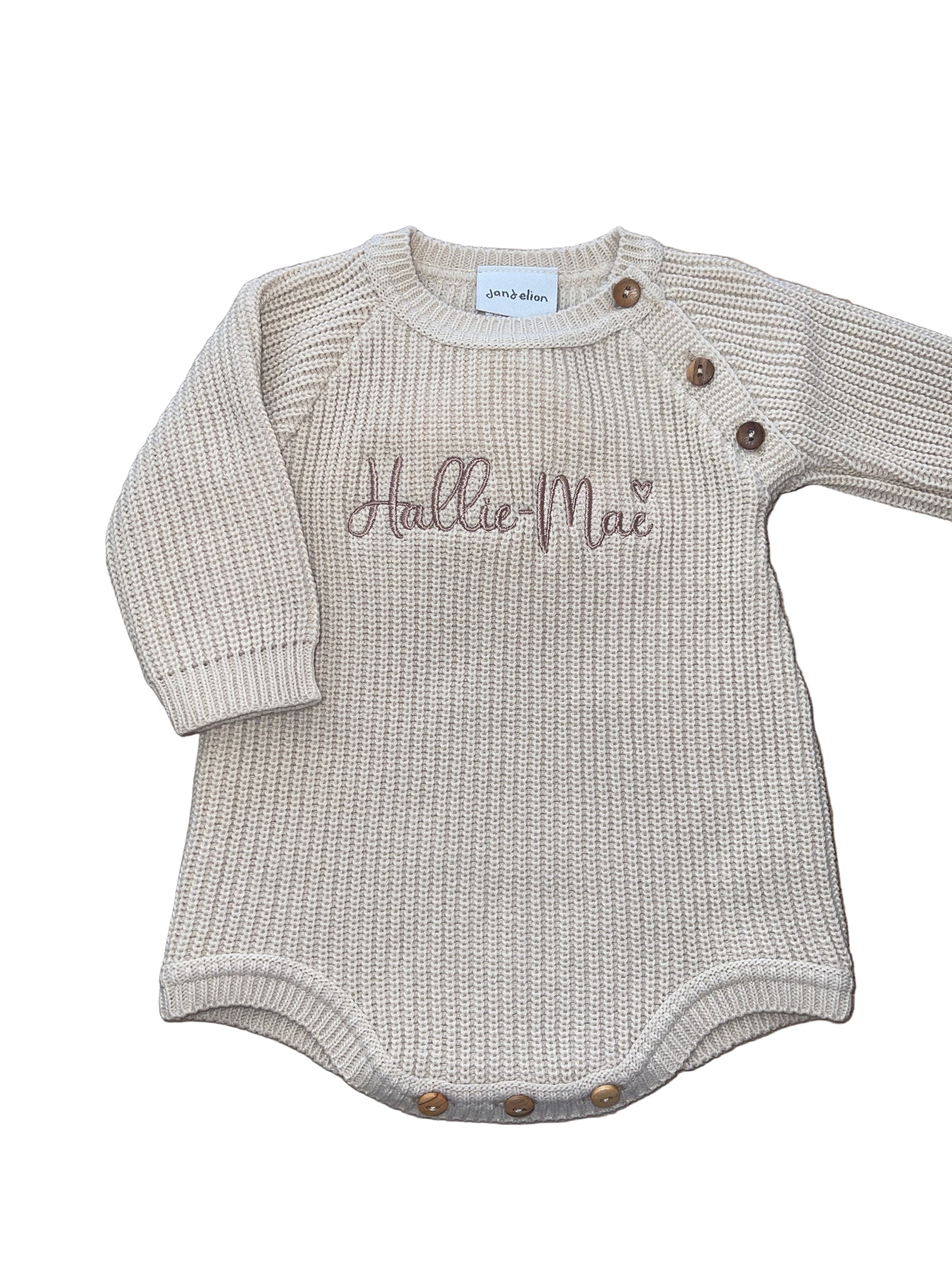 Personalised Long Sleeve Knitted Beige Romper
