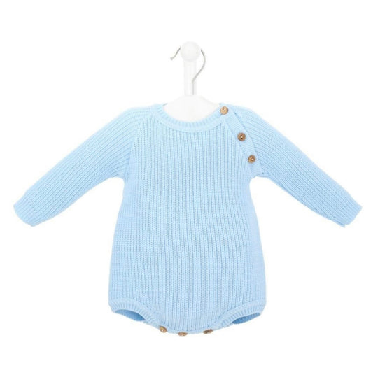 Personalised Long Sleeve Knitted Blue Romper