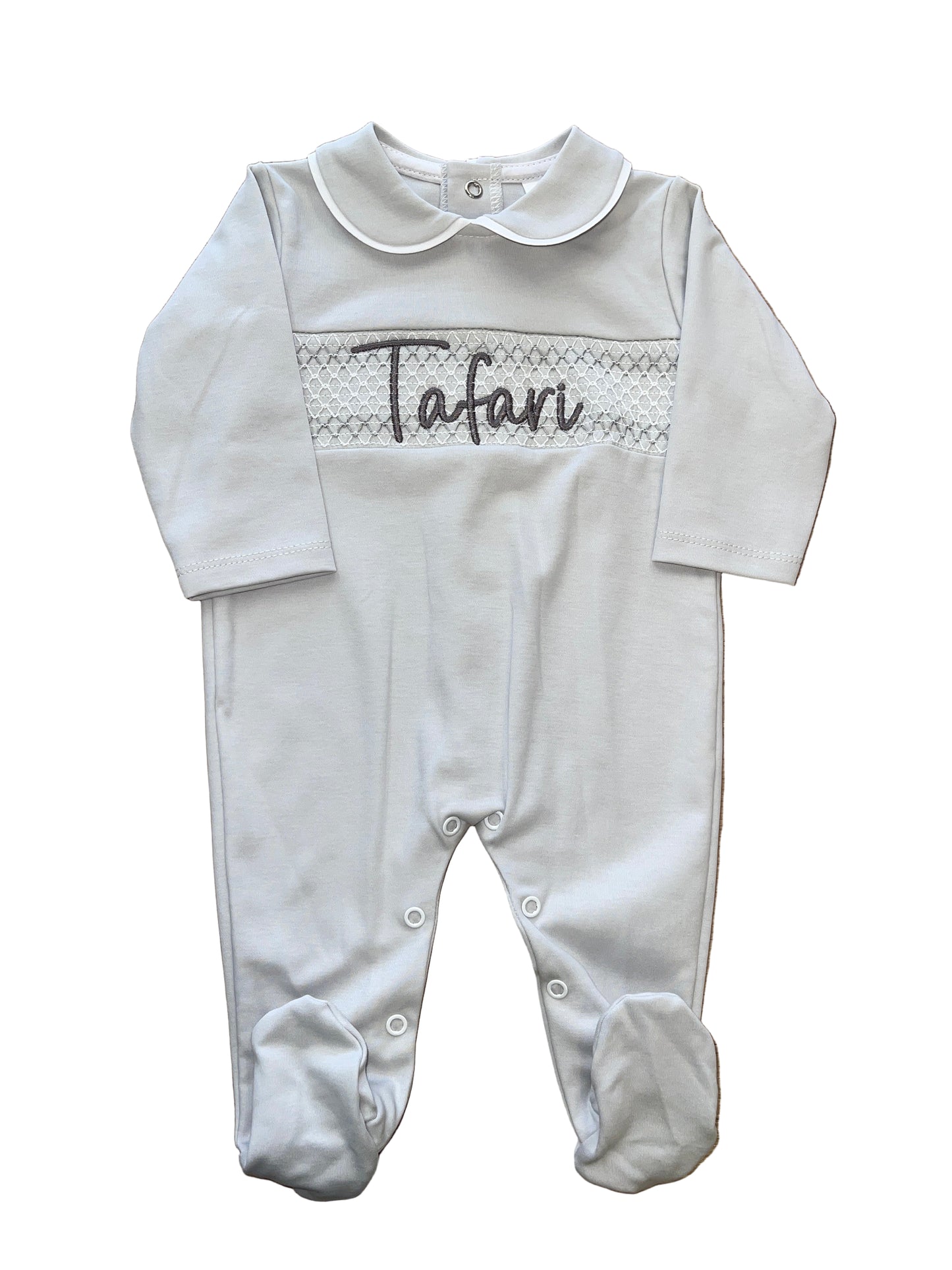Personalised Grey Smocking sleepsuit