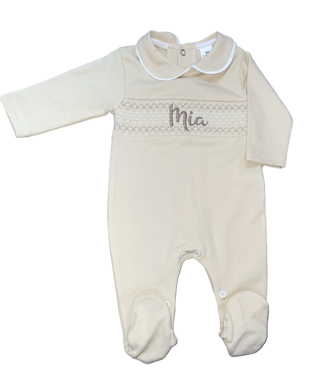 Personalised All Beige Smocking sleepsuit