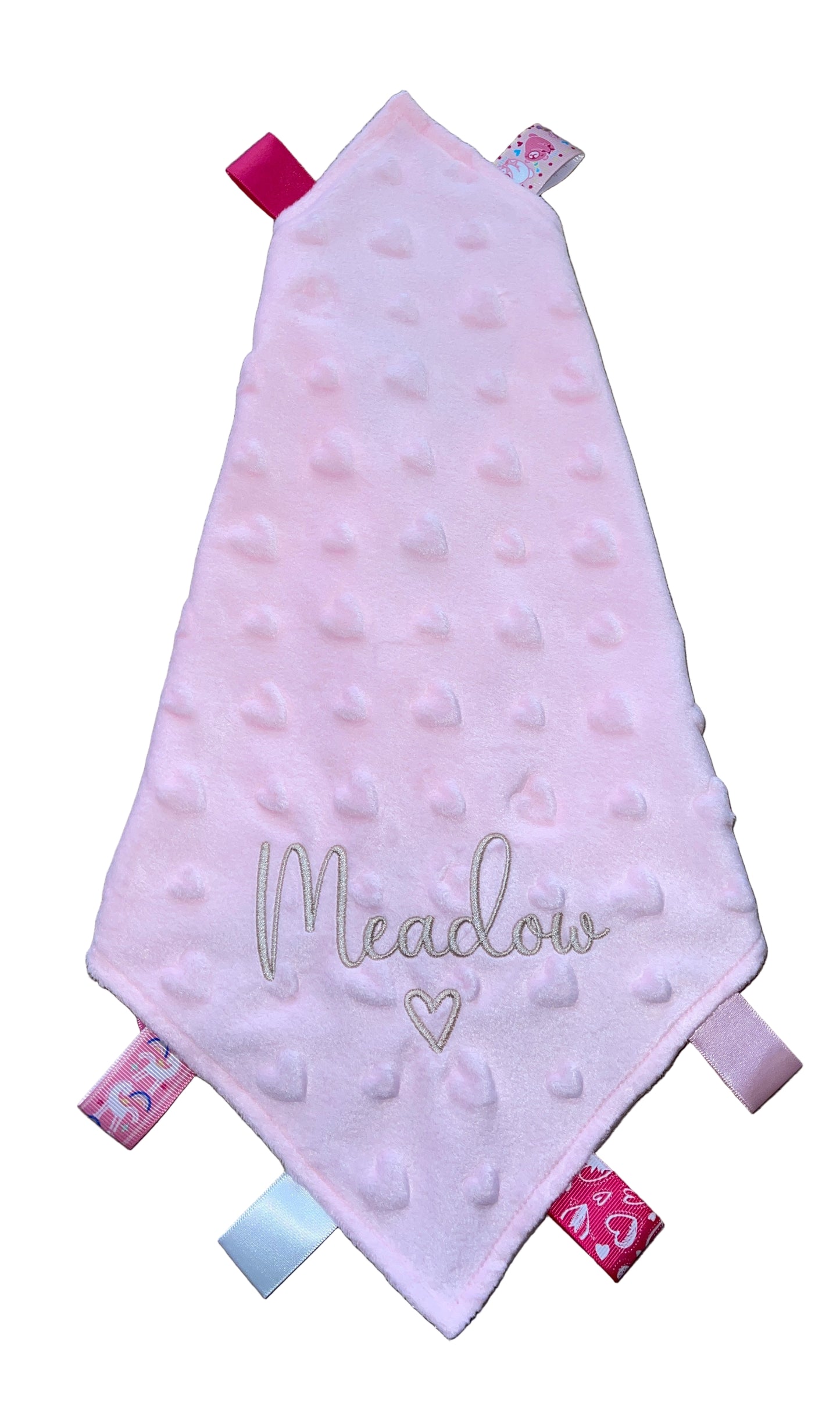 Personalised Pink Love Heart Taggie Comforter