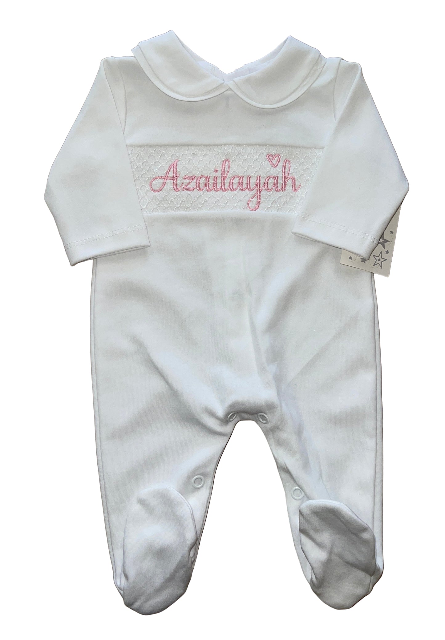 Personalised White Smocking sleepsuit