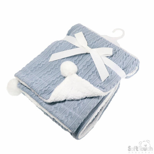 Personalised Dusky Blue Cable Pom Blanket