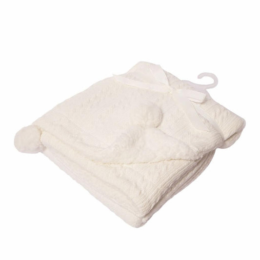 Personalised White Cable Pom Blanket