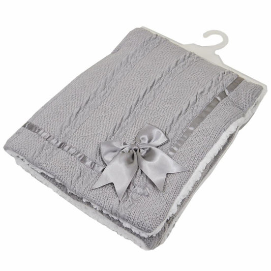 Personalised Grey Cable Knit Bow Blanket