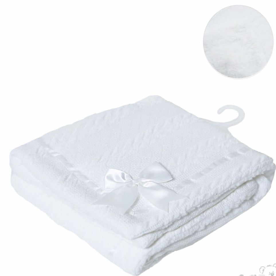 Personalised White Cable Knit Bow Blanket