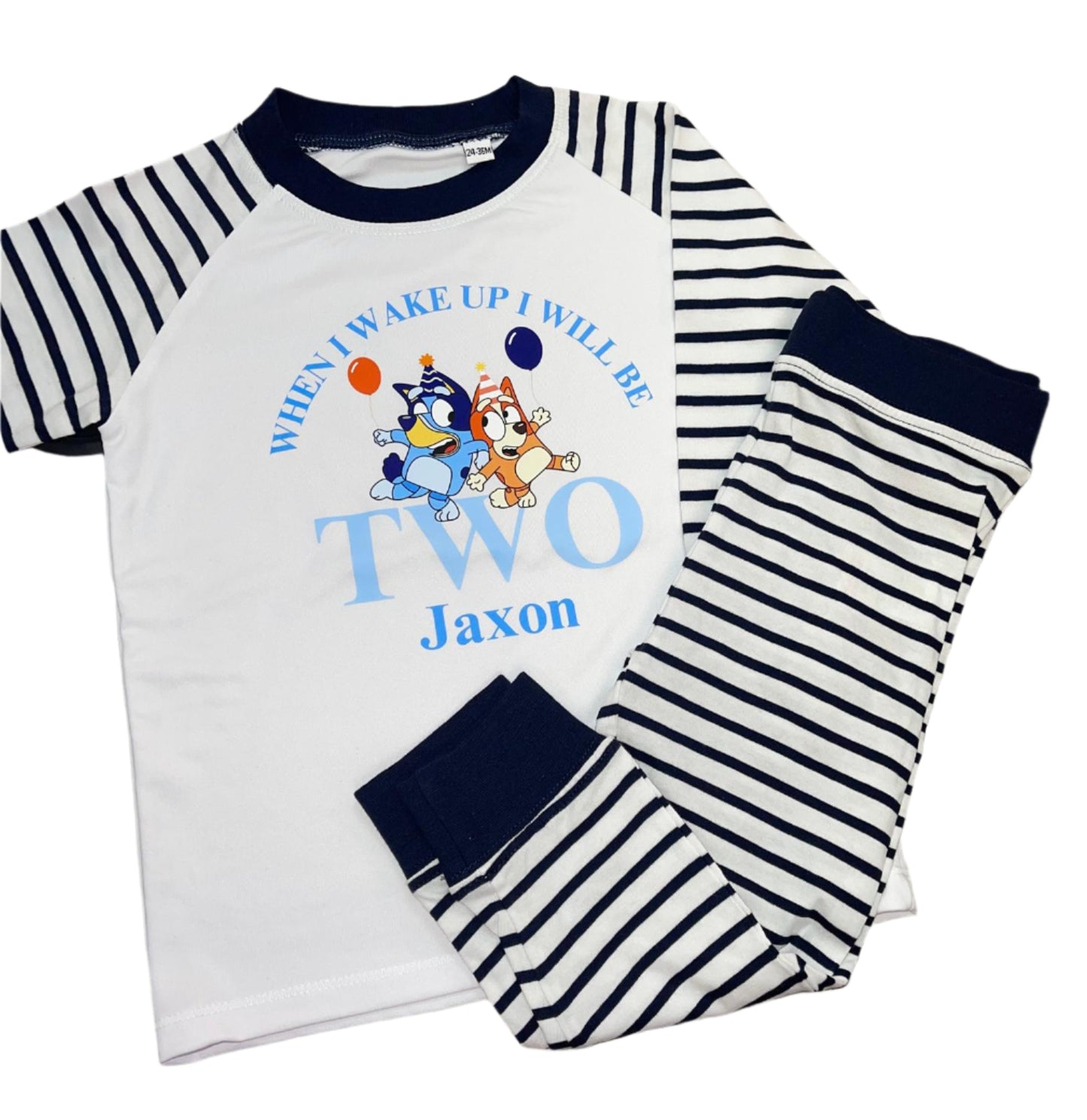 Personalised white & navy Birthday Pyjamas - Bluey