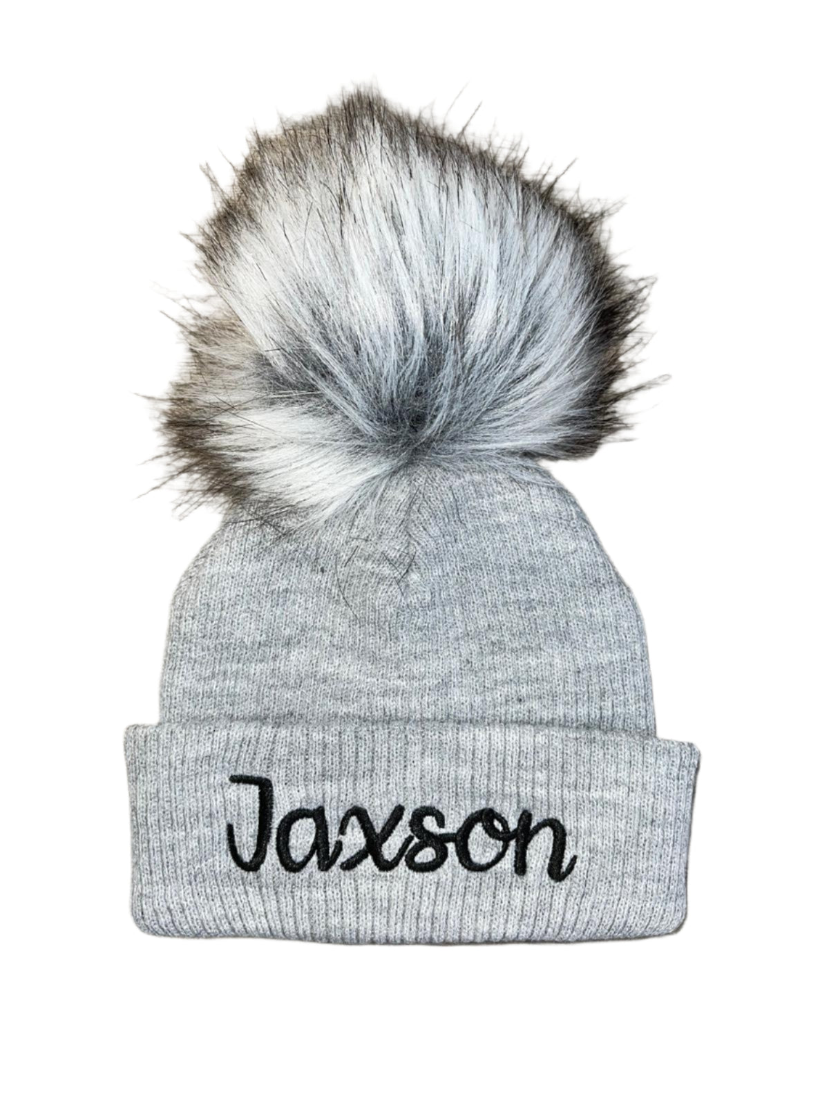 Personalised Grey pom pom Hat