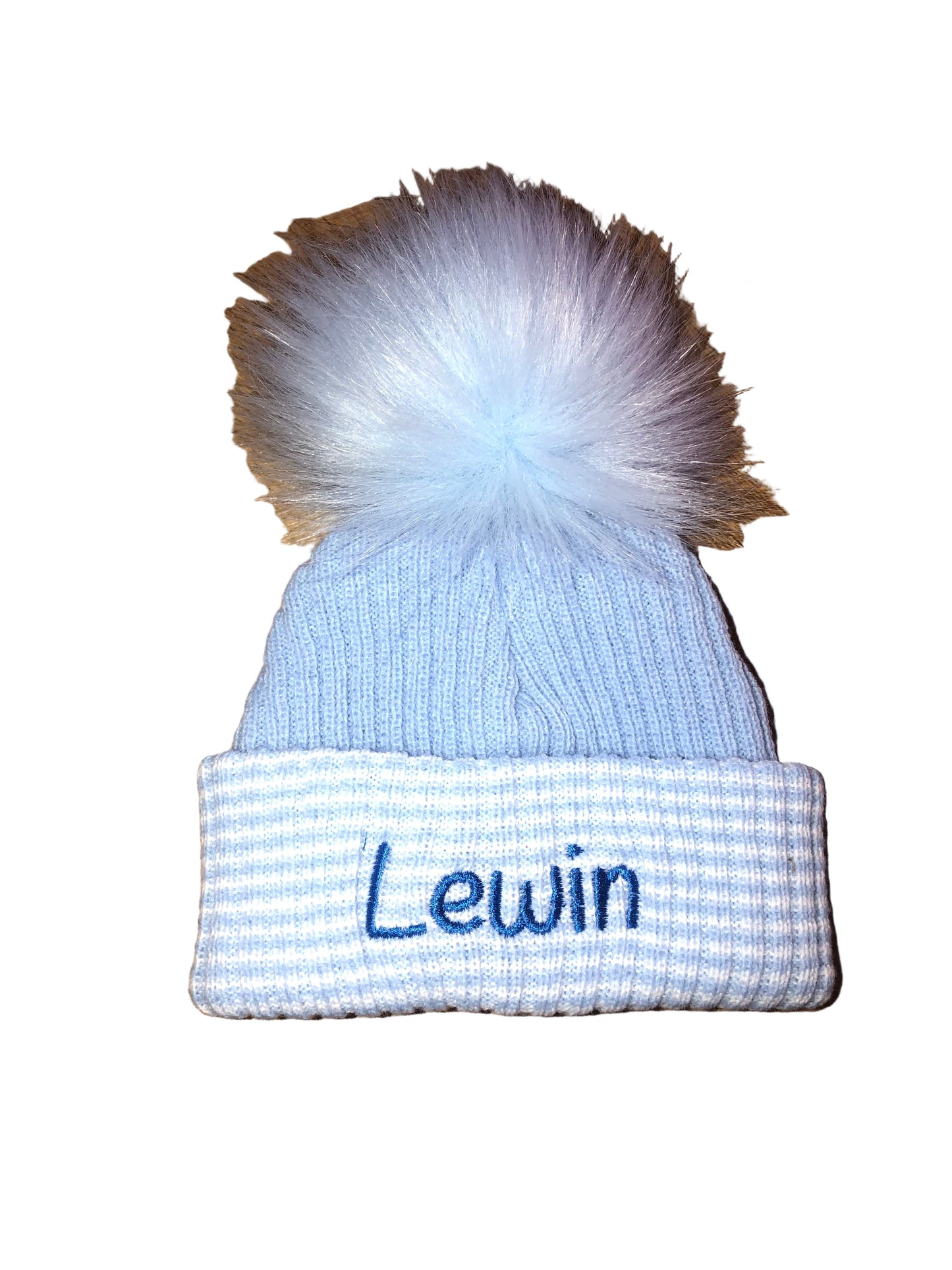 Blue stripe Newborn Pom Pom hat