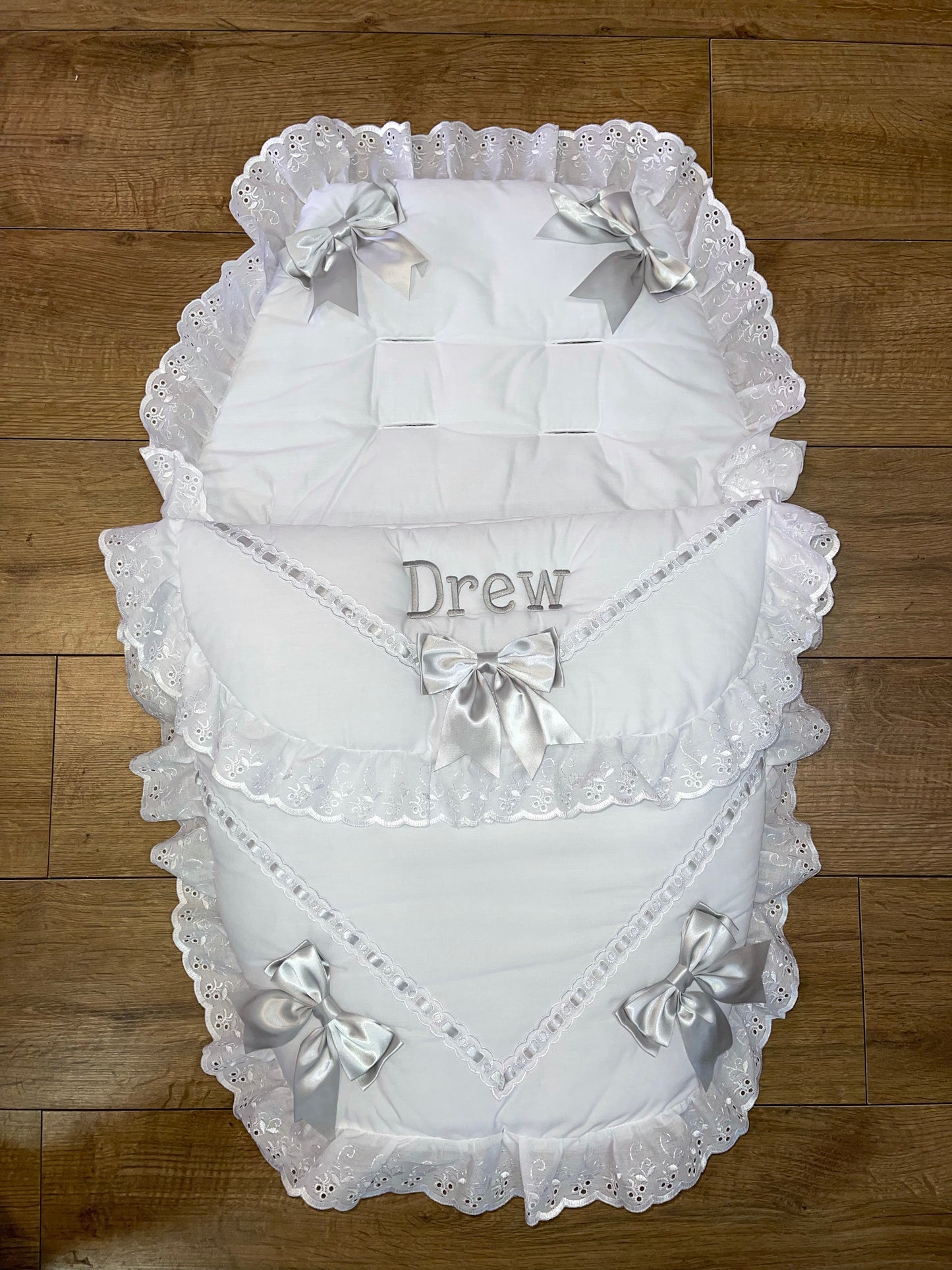 Personalised White & Grey Five Bow Cosytoes