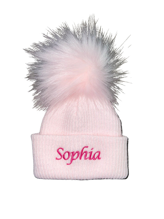 Personalised single pom pom hat - Pink