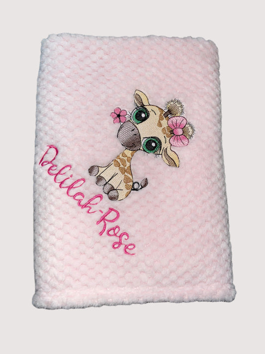 Personalised Pink waffle blanket - Giraffe