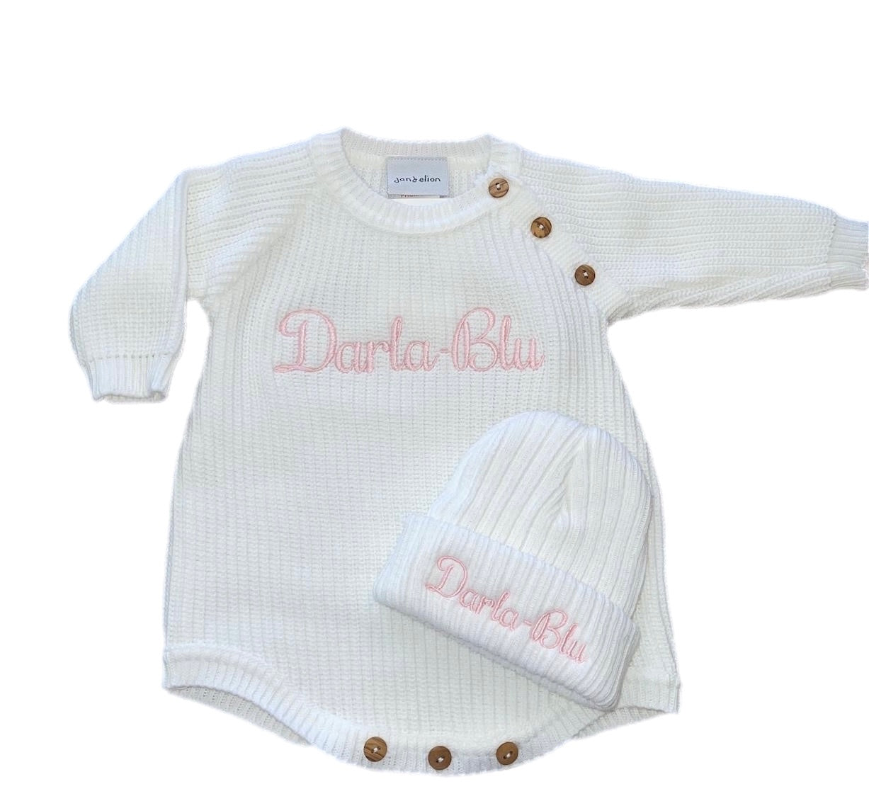 Personalised white Beanie Hat and Romper set