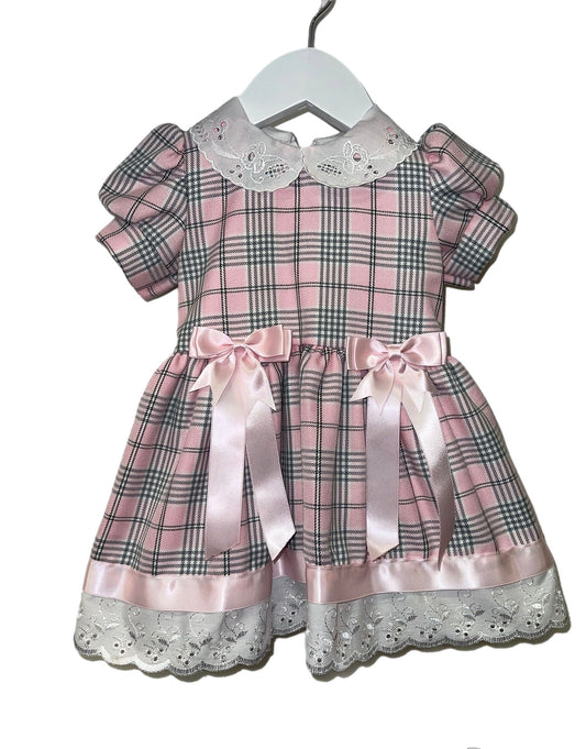 Pink 2 Bow Tartan Dress