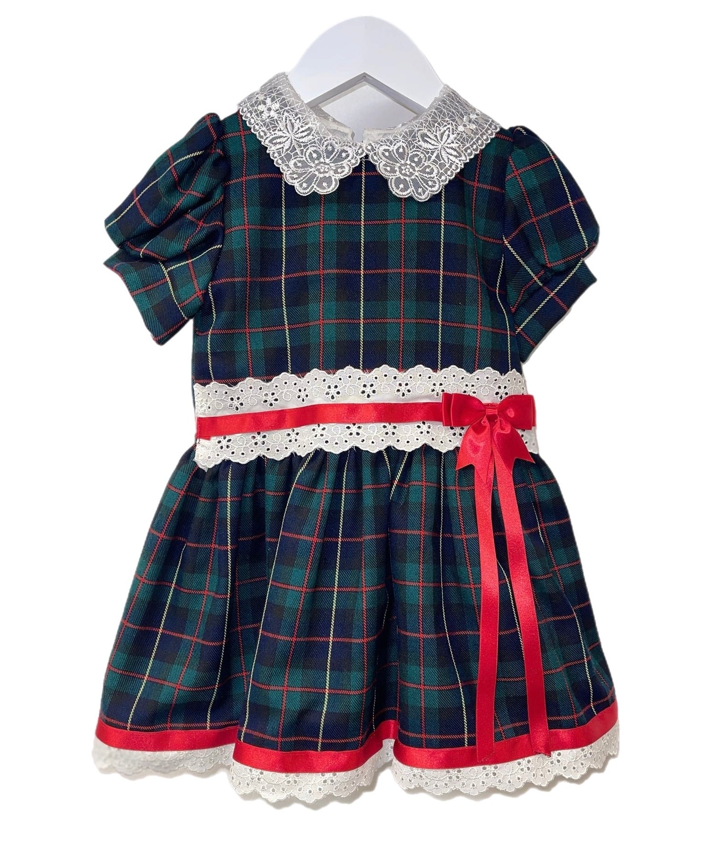 Green 2 Bow Tartan Dress