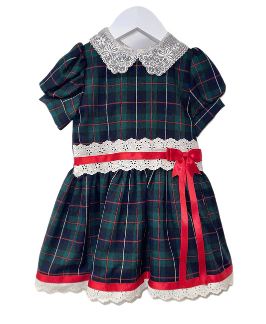 Green 2 Bow Tartan Dress