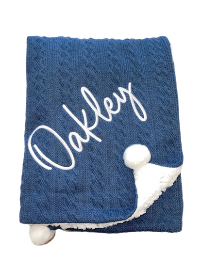 Navy cable Pom blanket First Name