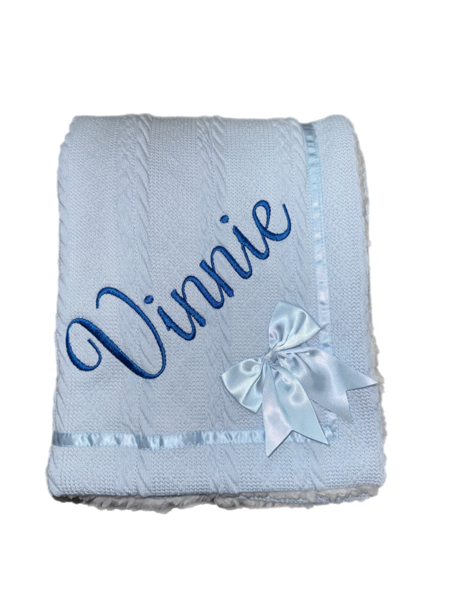 Personalised Blue Cable Knit Bow Blanket