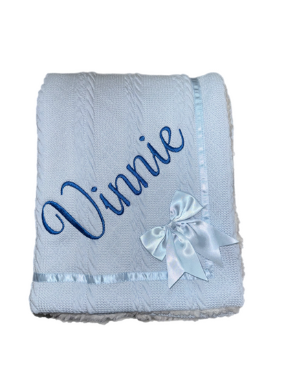 Personalised Blue Cable Knit Bow Blanket