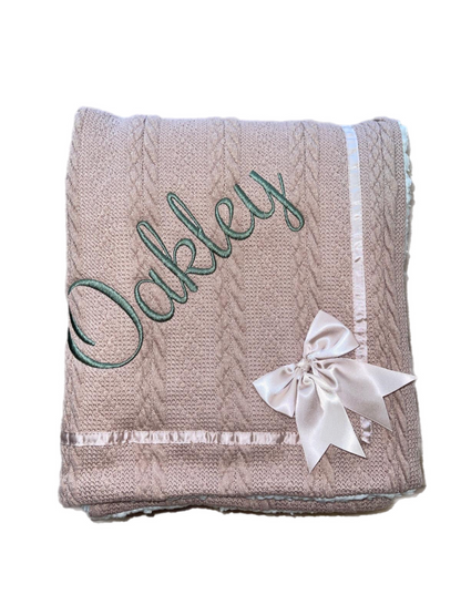 Personalised Coffee Cable Knit Bow Blanket