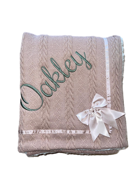 Personalised Coffee Cable Knit Bow Blanket