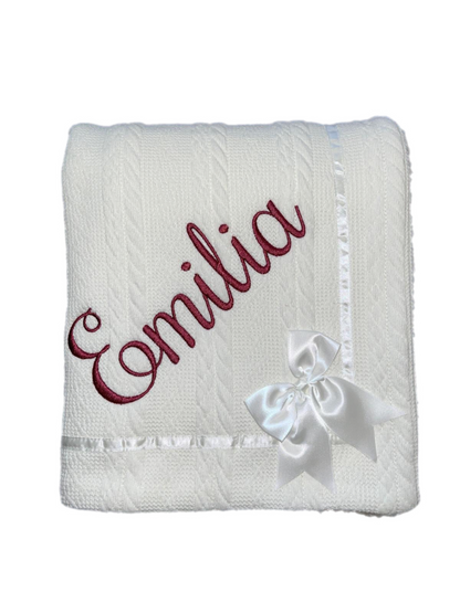 Personalised White Cable Knit Bow Blanket