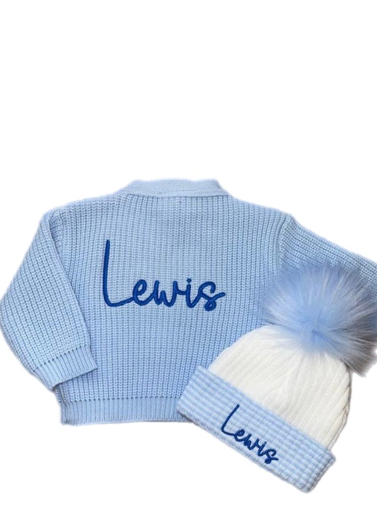 Personalised Hat and Cardigan set
