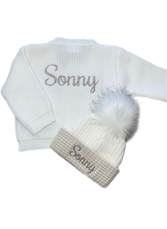 Personalised Hat and Cardigan set