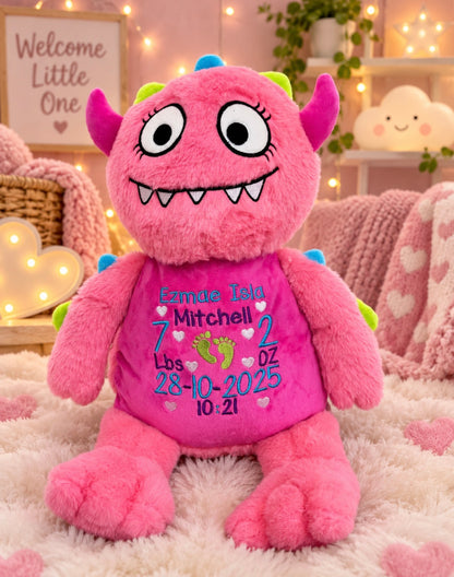 PERSONALISED MEMORY BEARS - PINK MONSTER