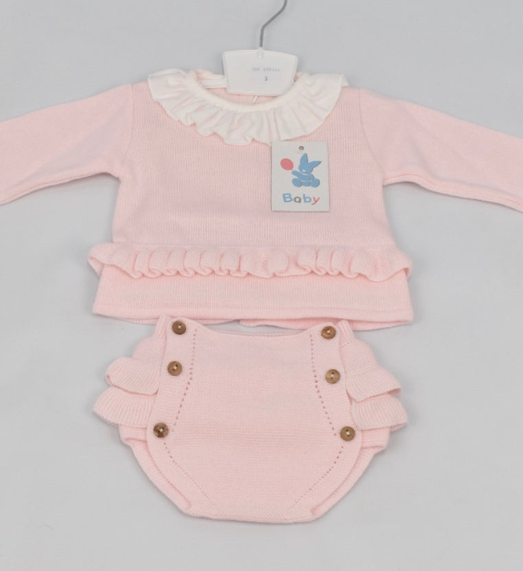 Personalised girls knitted sets - cream, beige & pink