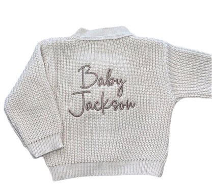 Personalised Beige Ribbed Knitted baby cardigan