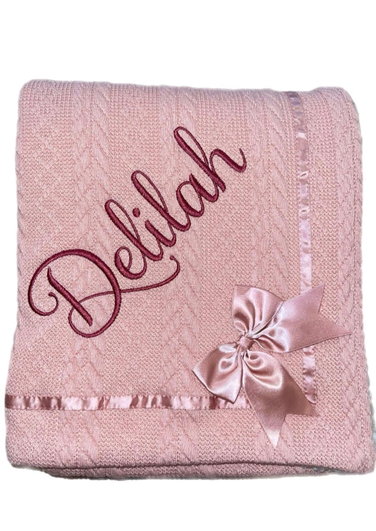 Personalised Rose Cable Knit Bow Blanket