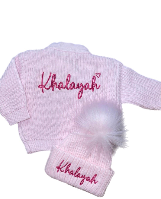 Personalised Hat and Cardigan set