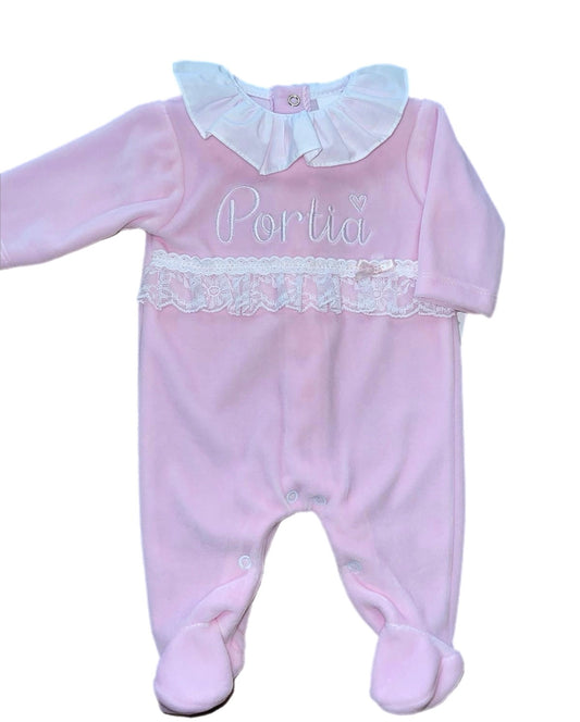 Personalised pink lace sleepsuit