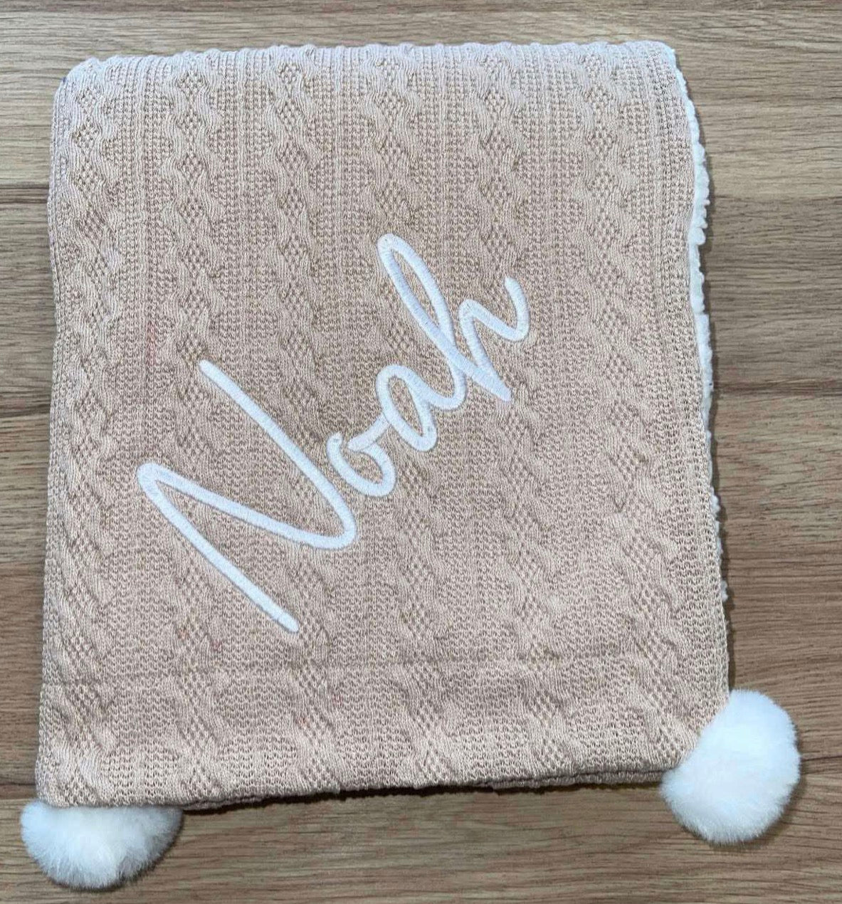 Personalised Coffee Cable Pom Blanket