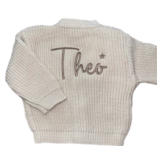 Personalised Beige Ribbed Knitted baby cardigan