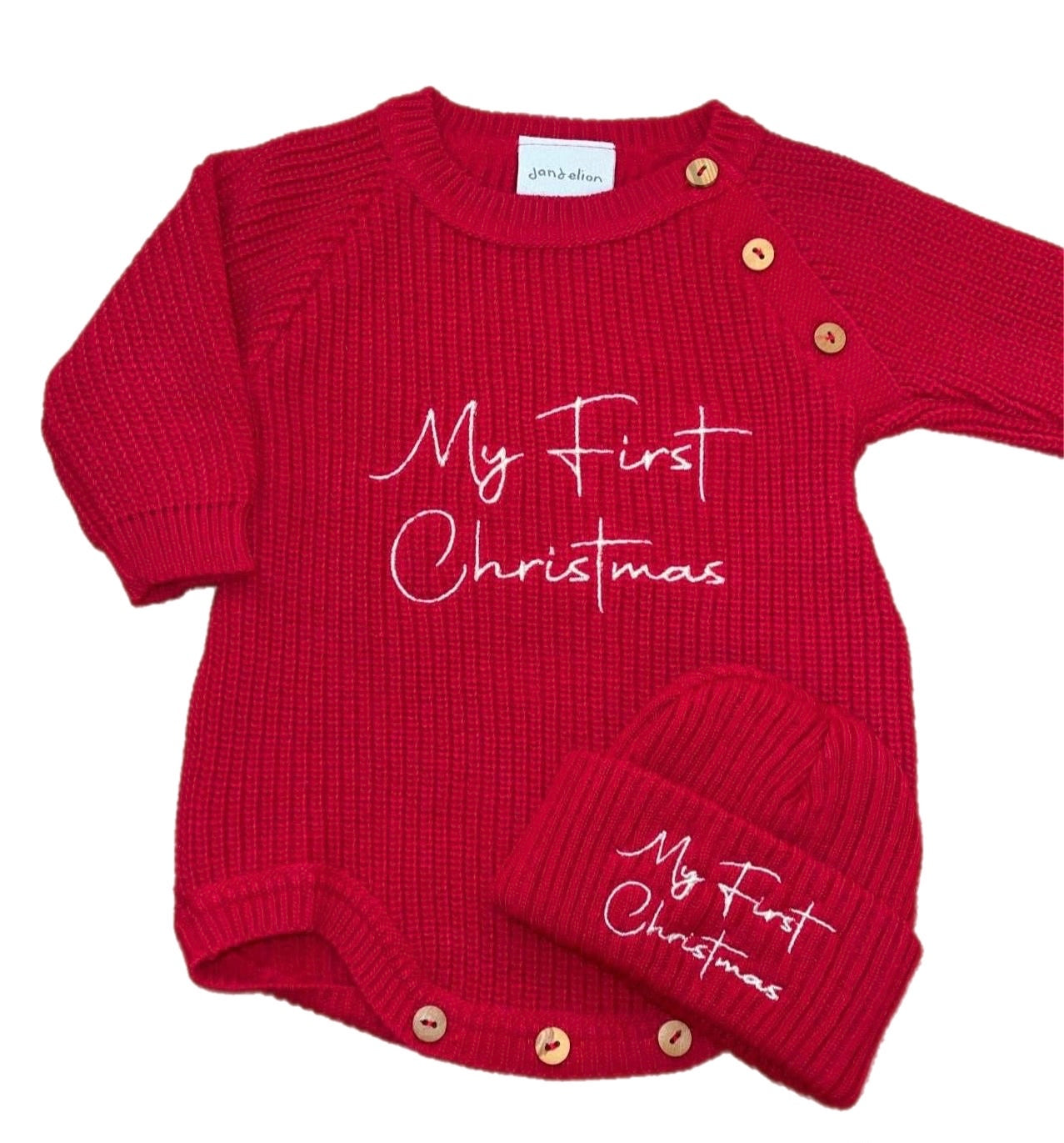 Red Knitted Romper and Beanie Hat My First Christmas Set