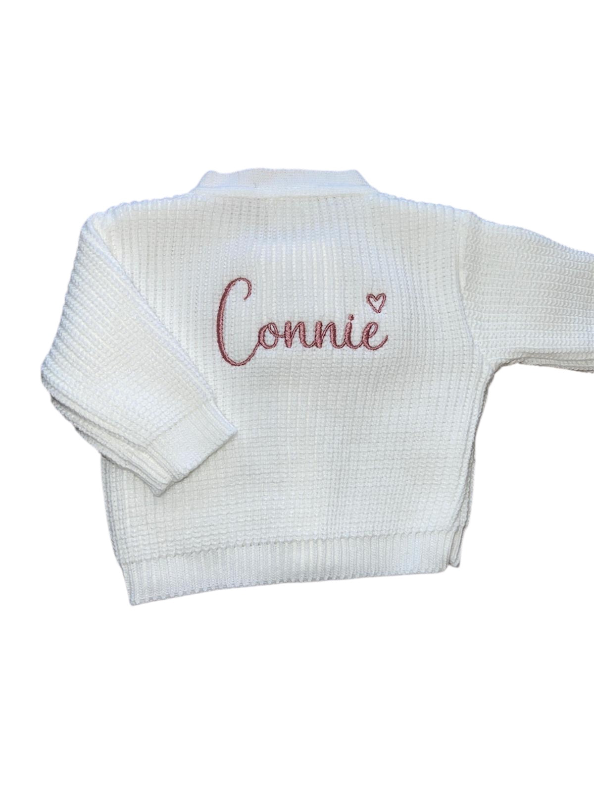 Personalised White Ribbed Knitted baby cardigan