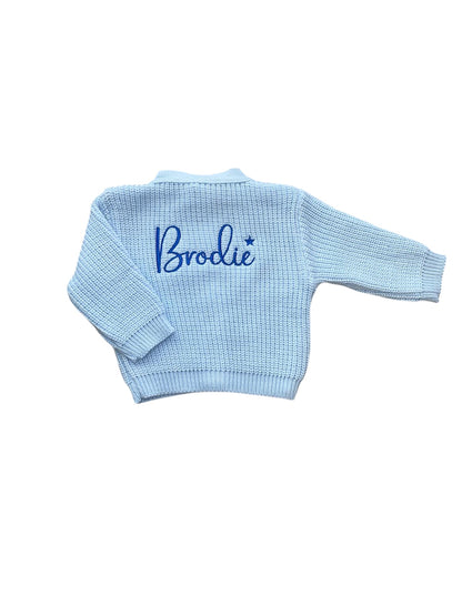Personalised Blue Ribbed Knitted baby cardigan