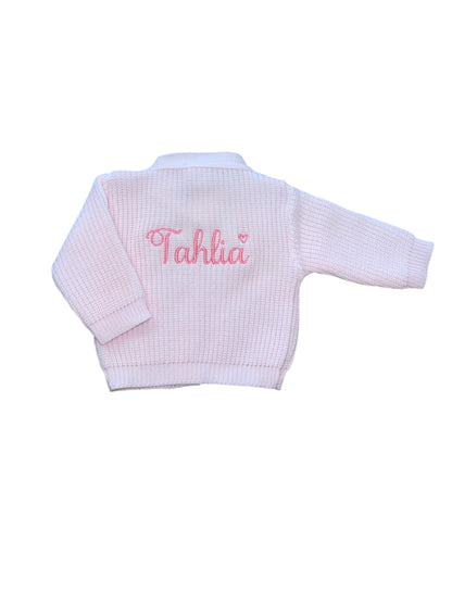 Personalised Pink Ribbed Knitted baby cardigan