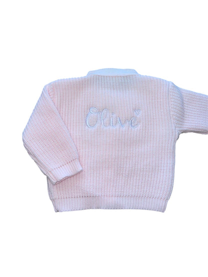 Personalised Pink Ribbed Knitted baby cardigan